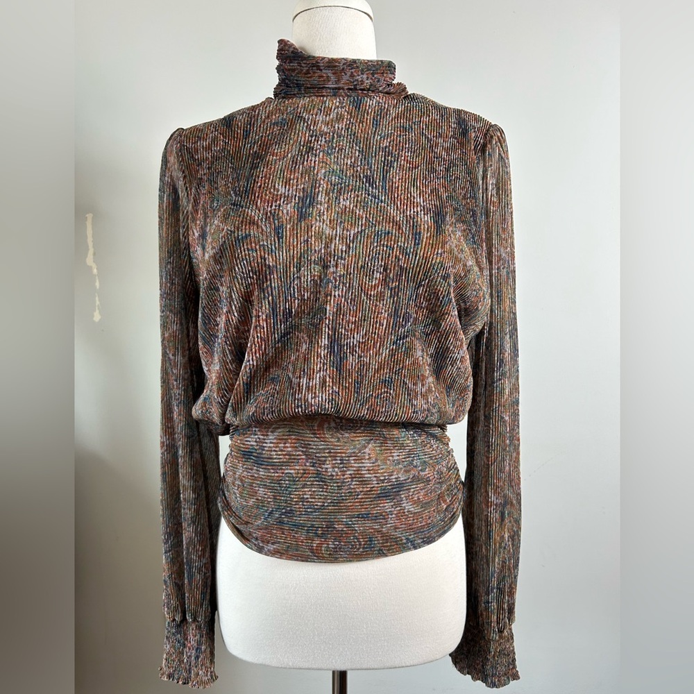 Joie, Plissé,Accordion Pleat, Mock Neck, Paisley, Shimmer S large